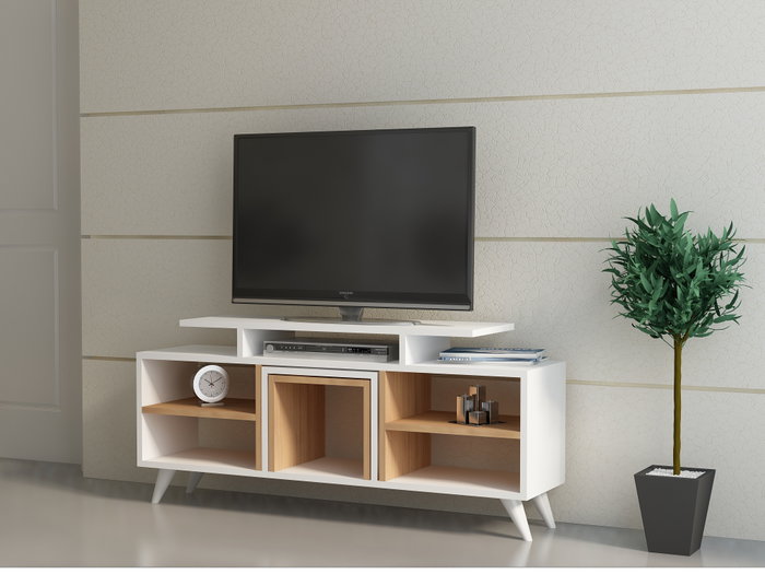 Hanah Home Mueble para TV Blanco Teca 120x56.9x29.5 cm